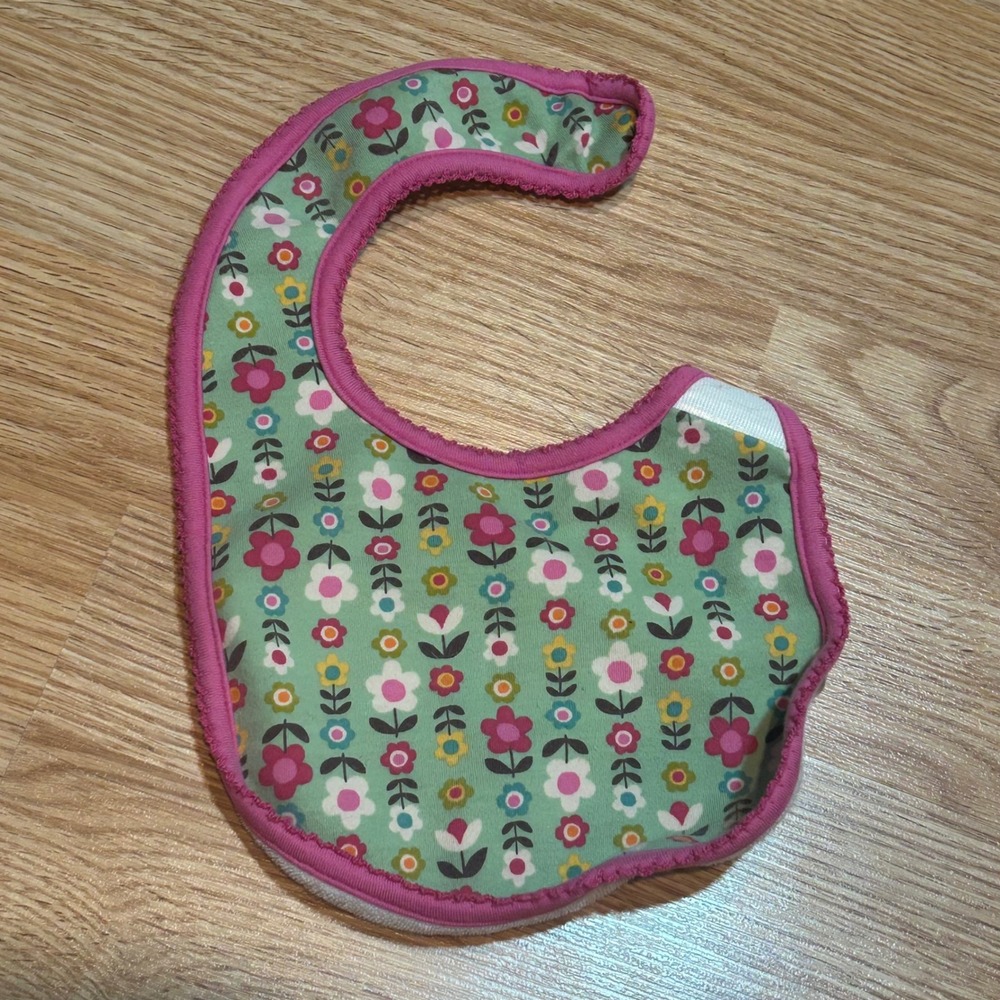Vera Bradley Baby Floral Bib Pink Green White Terry Cloth Backing Loop Closure